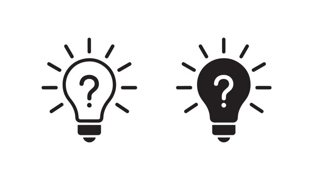 Two question mark light bulbs one white one black on transparent background silhouette