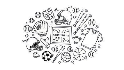 Sports equipment collection diverse illustrations for athletic activities