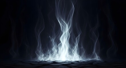 Glowing white light on dark background with ethereal vertical streaks