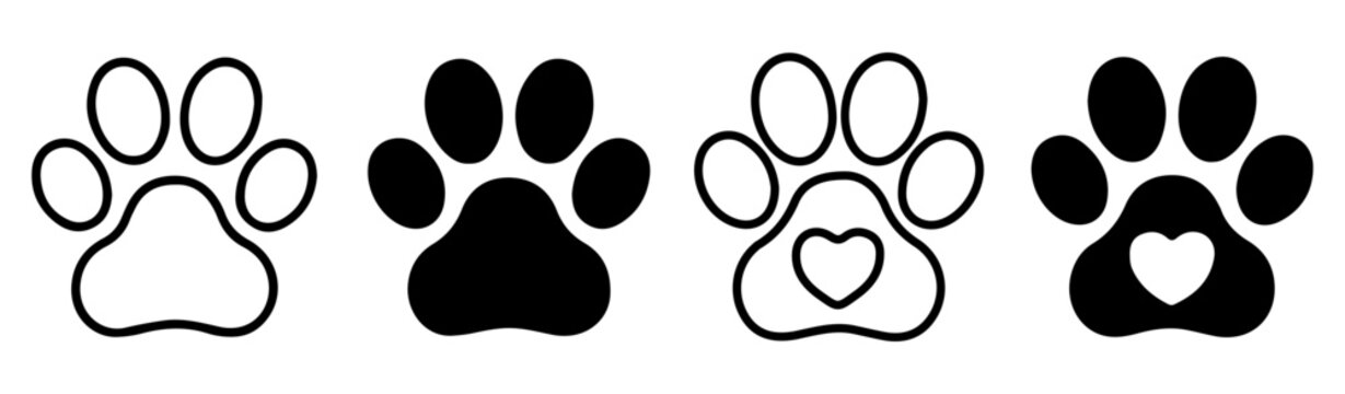 Pets' paw vector footprint symbols, hand-drawn, modern design on white background, paw, print, pet, foot, silhouette, prints, footprint, animal
