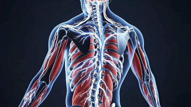 A video showcasing the human body's muscular and skeletal system in detail