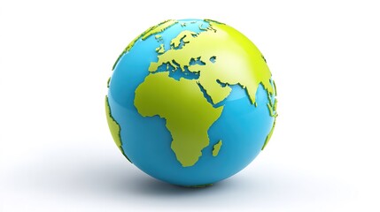 Fototapeta premium Globe showing continents with blue oceans and green land in fine detail
