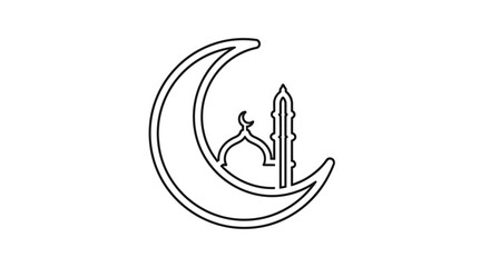 Ramadan crescent moon and mosque icon. © Avra