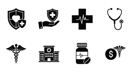 Medical icons representing healthcare protection and emergency services in a graphic design