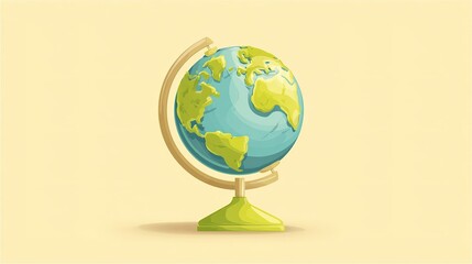 Globes placed on stands show continents and oceans for educational purposes in a classroom setting