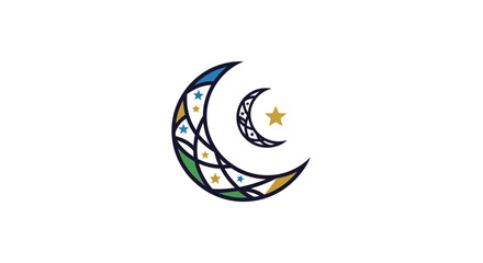 Crescent moon and star symbol.
