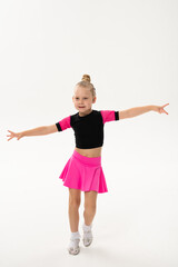 Young dancer with cochlear implant performing expressive sport dance movement. Hearing loss rehabilitation, auditory therapy, assistive technology, physical coordination, and confidence growth