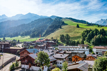 Fototapeta premium La Clusaz is a French town and commune, in the Rhône-Alpes region, Haute-Savoie department