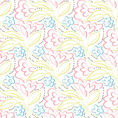 Seamless pattern  with flowers in doodle style. Vector illustration.
