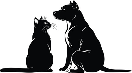 Obraz na płótnie Canvas pet friends, cat dog, animal silhouette, pet care, sitting together, home pets, best friends, animal love, veterinary clinic, pet shop, fluffy together, silhouette 