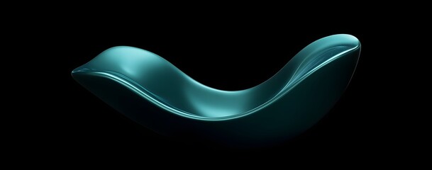 Glossy liquid metal sculpture reflecting serene blue and teal hues, abstract organic form suggesting movement and flow, ideal for avant-garde art and innovative technology presentations