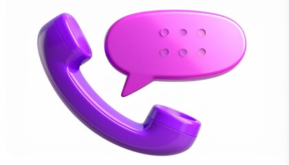 Glossy purple phone handset with pink speech bubble and white typing dots on light background