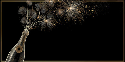 A bottle of champagne bursting open, creating an explosion of festive sparks to celebrate a special occasion.