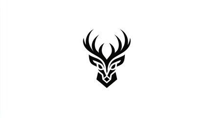 Stylized black silhouette of a male deer head with elaborate antlers centered on a white background