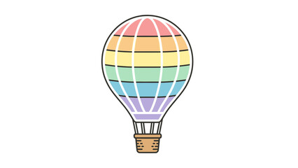 Fototapeta premium A colorful hot air balloon with a rainbow design floats against a clean white background, symbolizing freedom and adventure in a lifestyle of travel and exploration.