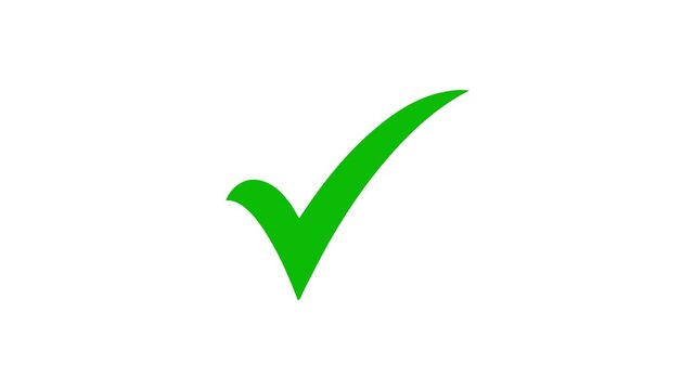 Green check mark animation, 4k loopable. tick symbol animated, correct sign and approval symbol.