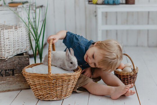 Boy with cute easter bunny