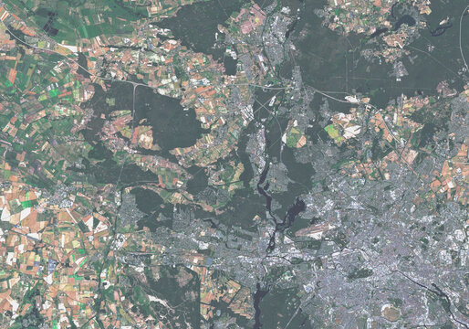 Berlin urban structure and green spaces, open data satellite image
