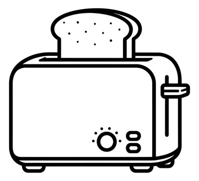 Line art illustration of a toaster depicting a slice of bread for breakfast