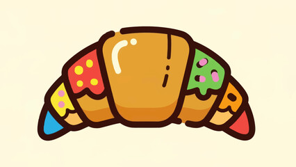 Fototapeta premium Colorful croissant illustration with various toppings and a cartoon design