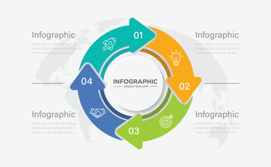 Circle arrows diagram infographic set. Circular arrows with 4 steps, options. Process chart, cycle diagram for business presentation, report, brochure.