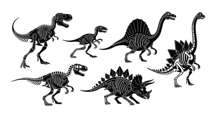 Illustrative collection of dinosaur skeletons showcasing diverse prehistoric reptile anatomy © MdNirob