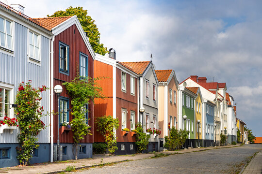 Rainbow houses in  Vastervik at the east coast of Sweden