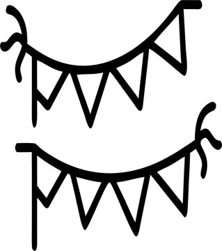 Festive Bunting Flags Icon - Party Pennant Garland Outline Vector Symbol
