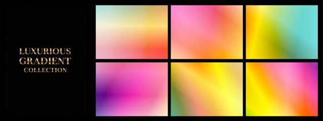Obraz premium Bright rainbow gradients blend in soft, luminous squares on black, creating energetic, modern backdrops ideal for trendy branding, posters, social media, and digital art.