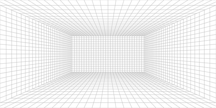 Perspective grid background 3d Vector illustration. Interior design Model projection background template. Line one point perspective