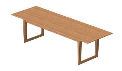 Fototapeta premium Modern wooden dining table with minimalist geometric legs on a white background