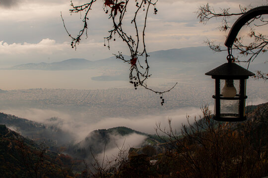 Landscape of the city of Volos, taken from the village of Makrinitsa at Thessaly, at the Pilion Mountain. 