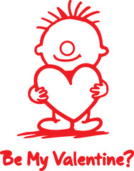 Obraz premium Be My Valentine Red Character Holding Heart