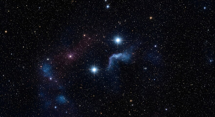 Deep space nebula with bright stars and cosmic dust clouds, a stunning astronomical vista