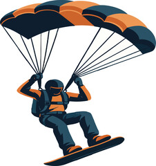 Skydiver with Parachute Landing on Snowboard skydiving © Nargis