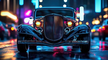 Vintage car city night