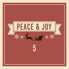 70 Vintage christmas vector illustration with santa's sleigh and reindeer peace and joy message on red background and cream border 150