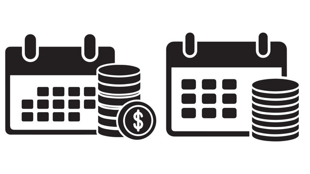 Calendar Icon Featuring Stacked Coins On A Date Representing Scheduled Payments, Payroll And Financial Planning
