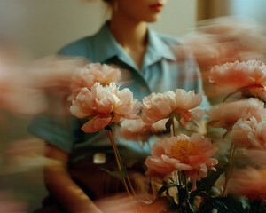 Obraz premium Soft Blurred Y2K Florals Vintage Backgrounds. Colorful flowers in soft focus with gentle hues creating a tranquil and dreamy atmosphere