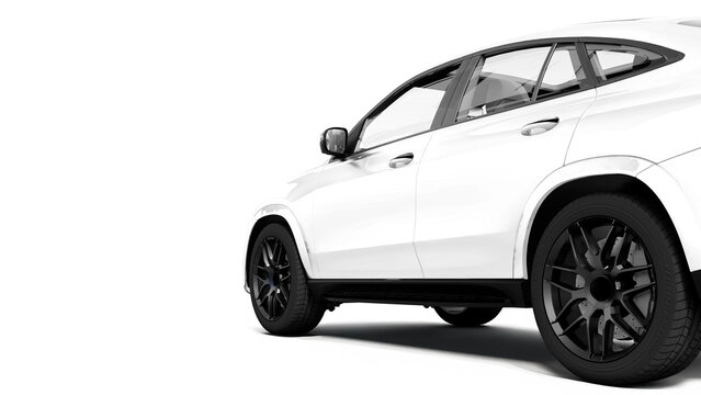 White SUV with black wheels on white background, showcasing sleek and modern design