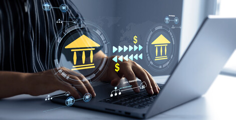 Online banking operations and interbank digital payment.Money transfers from different currencies internationally and currency exchange global.