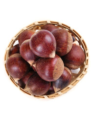Obraz premium Fresh Chestnuts in Woven Basket - Fujian Alpine Variety