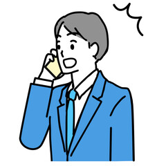 スマホの電話で驚いている若いビジネスマンのイラスト