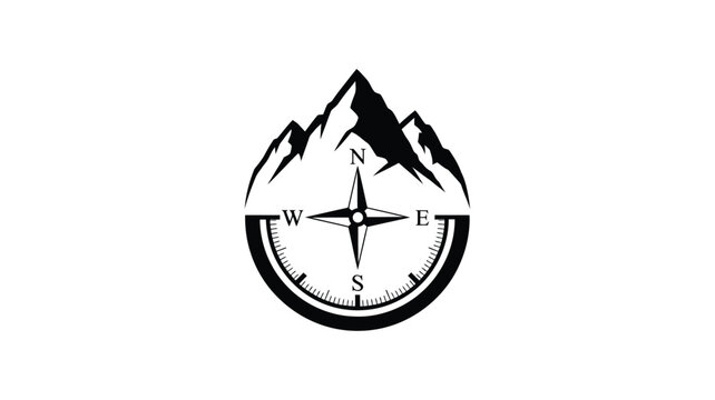 mountain peak and compass design with directional markings a striking silhouette