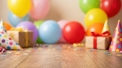 Celebration party with colorful balloons and gifts indoor festive atmosphere vibrant decorations engaging set-up for memorable events