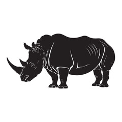 Obraz premium Powerful Rhinoceros Silhouette Logo Vector in Black and White