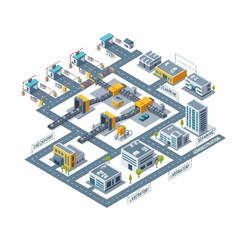 Obraz premium Isometric Industrial Factory and Cityscape Illustration.