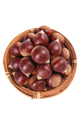 Obraz premium Fresh Raw Chestnuts in Wooden Basket, Jianou Fujian