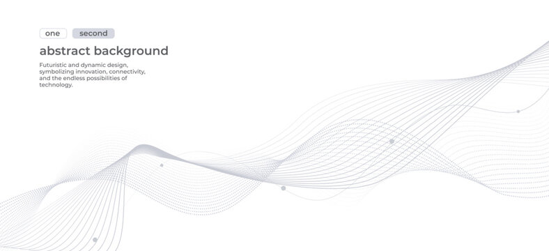Grey wave lines on white background, abstract dotted lines fluid, minimal design for business and presentation. Halftone digital light waves flow, premium business vector illustration.