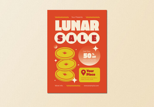 Red Yellow Bold Vintage Lunar Sale Flyer Layout